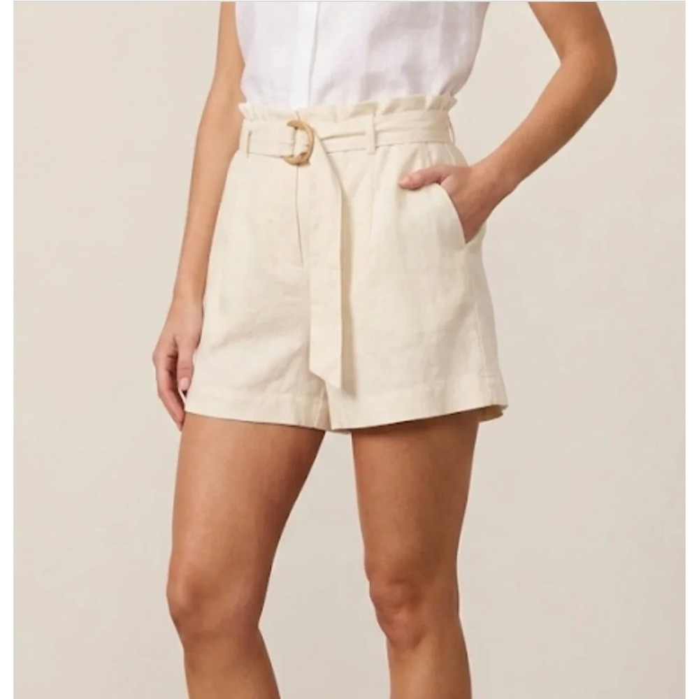 Sofia Jeans By Sofia Vergara Womens Beige Linen Blend Paperbag Shorts Size 1X